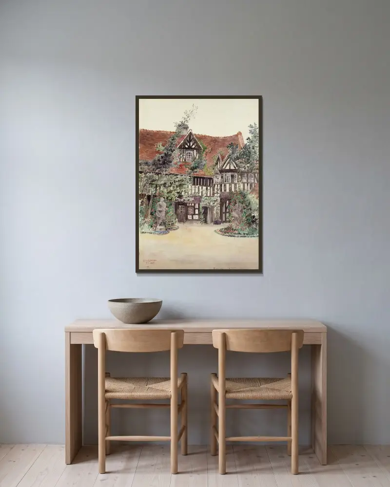 Den mindre gården, Hôtel Guillaume le Conquérant, Dives, Frankrike av Cass Gilbert inramad på en vägg