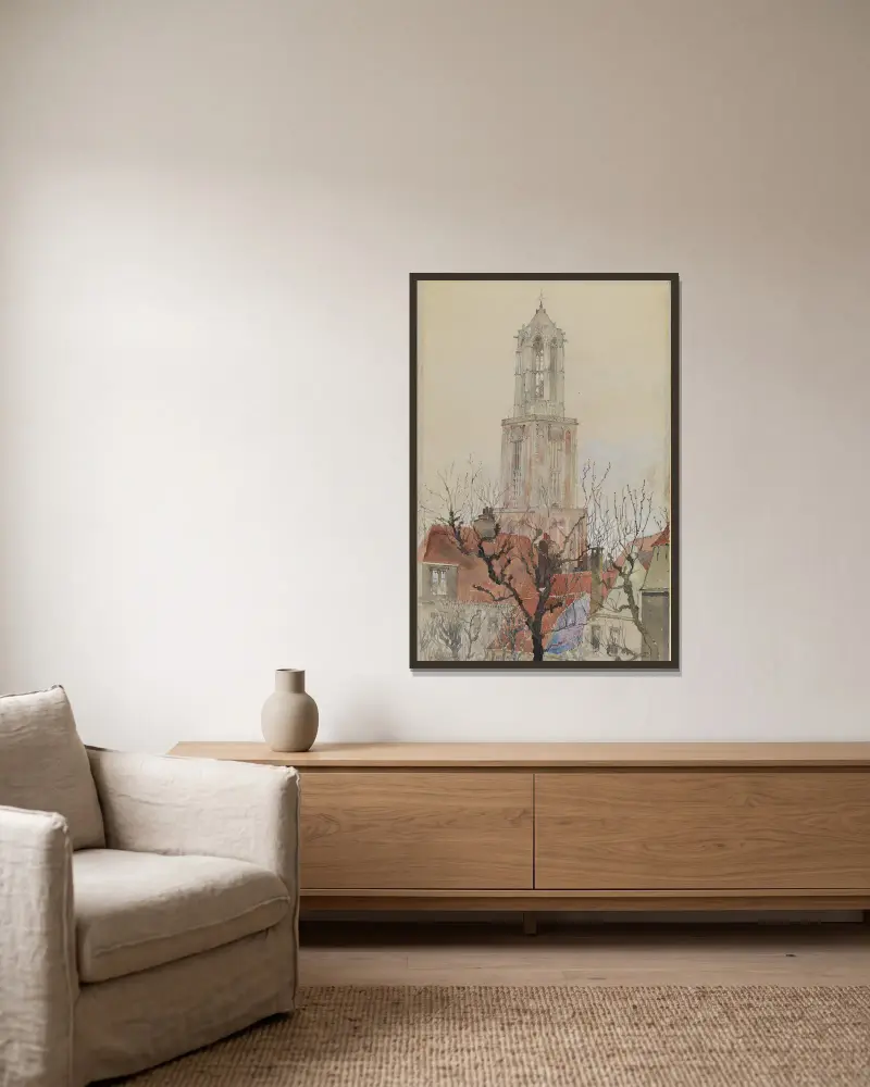 Tower of the Cathedral of Utrecht, Holland av Cass Gilbert inramad på en vägg