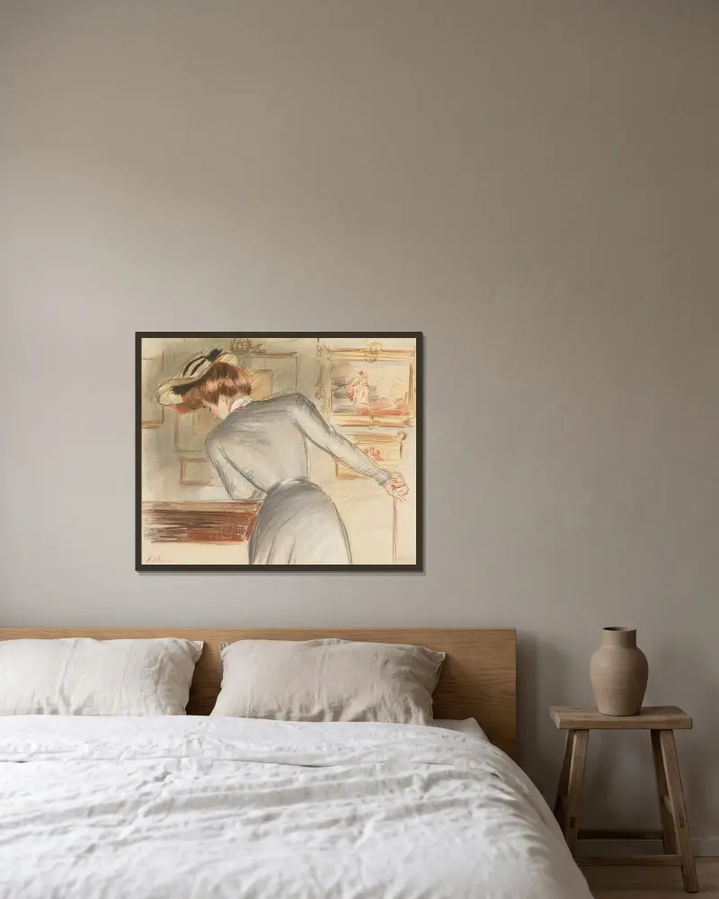 På Watteau-utställningen av Paul César Helleu inramad på en vägg