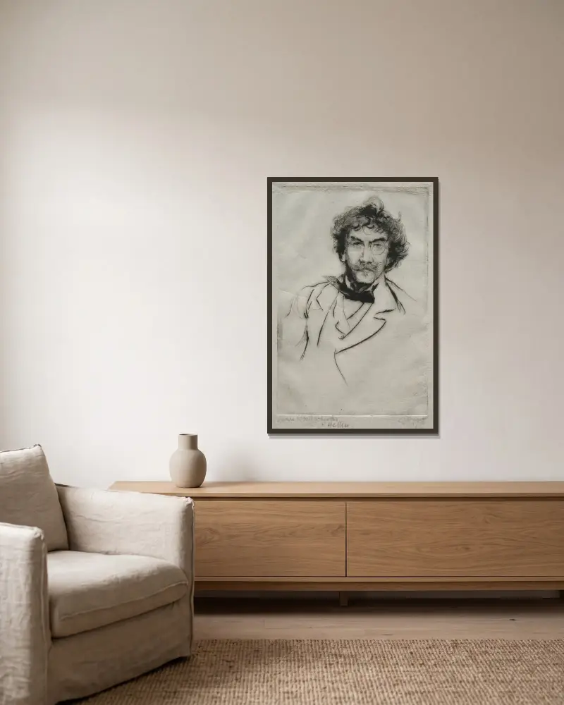 James MacNeill Whistler av Paul César Helleu inramad på en vägg