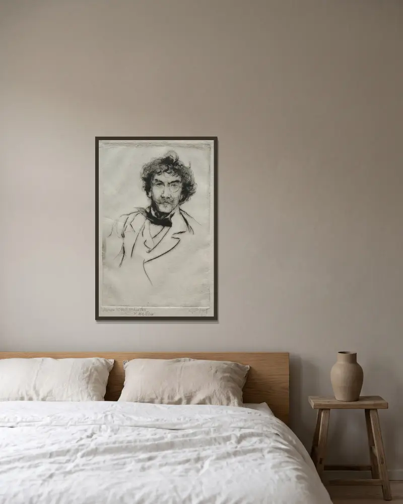 James MacNeill Whistler av Paul César Helleu inramad på en vägg