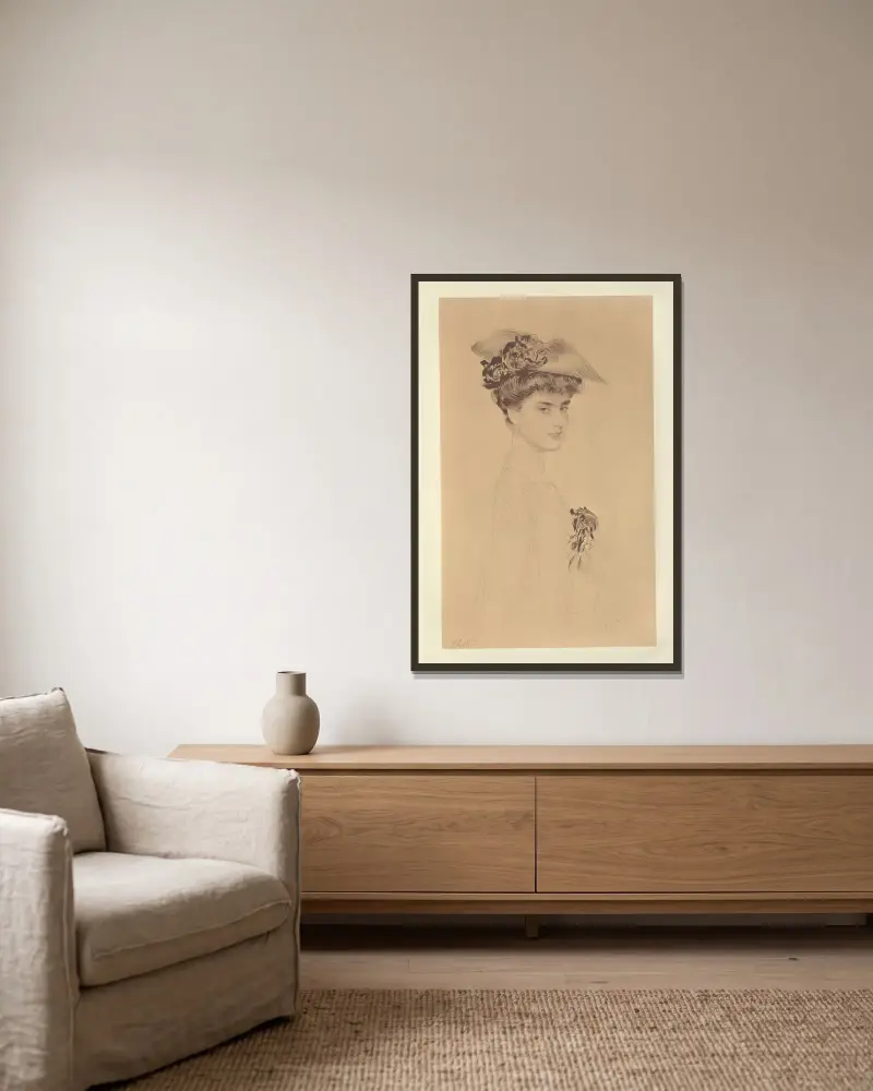 Madame S. von Paul César Helleu gerahmt an einer Wand