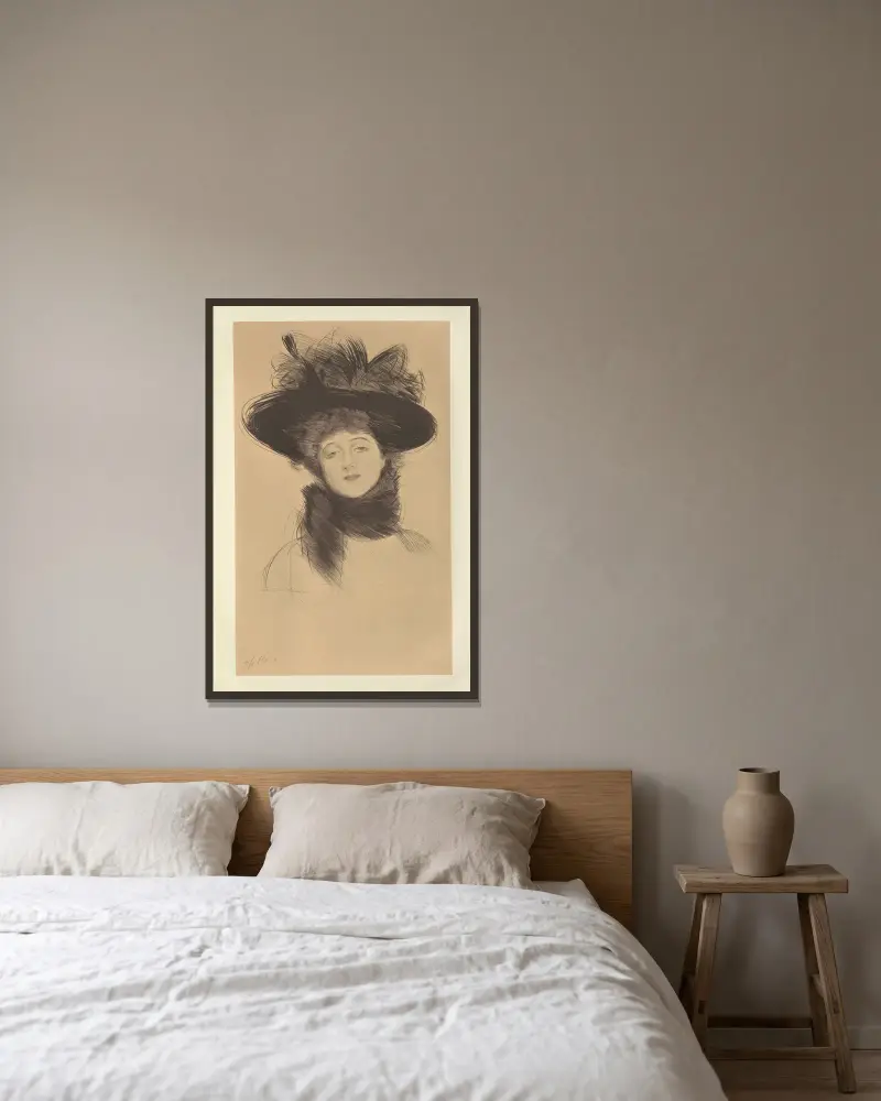 Mademoiselle Fourton av Paul César Helleu inramad på en vägg