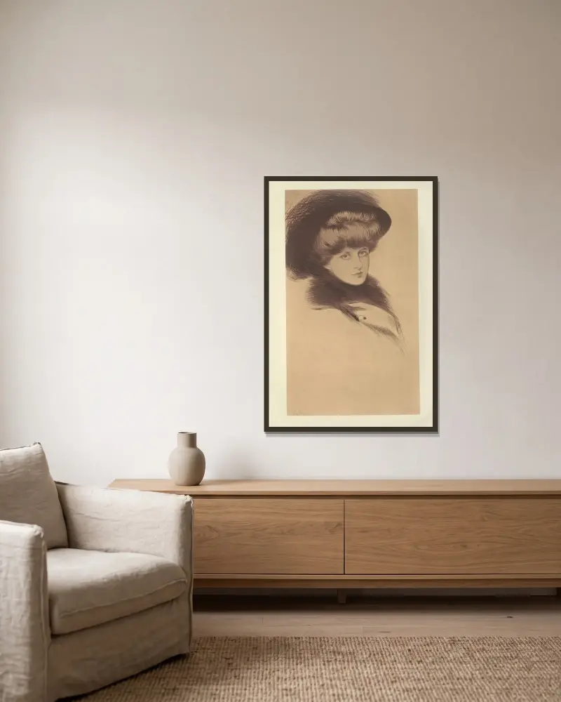 Mademoiselle P. av Paul César Helleu inramad på en vägg