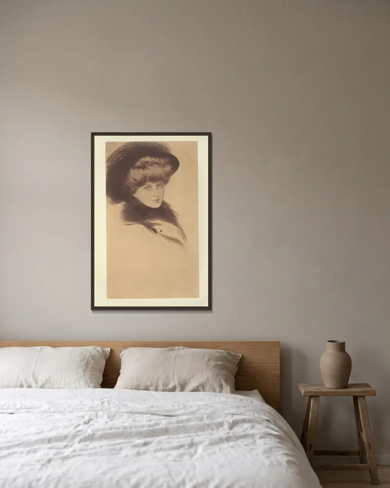 Mademoiselle P. av Paul César Helleu inramad på en vägg