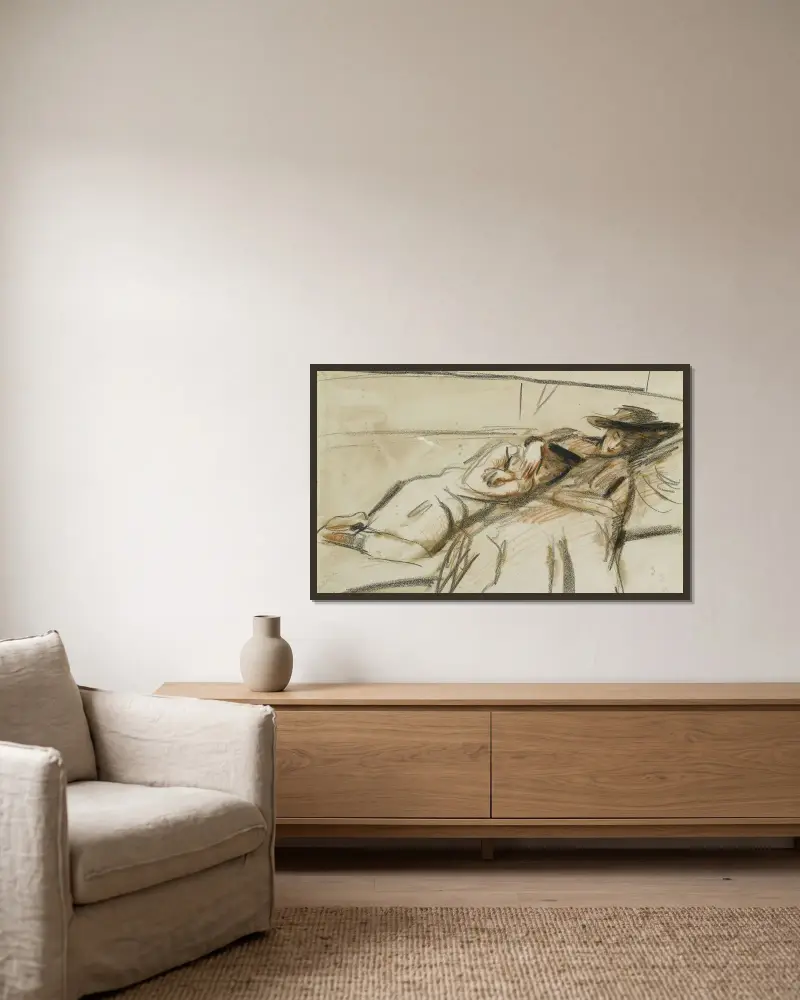 Mor och barn av Paul César Helleu inramad på en vägg