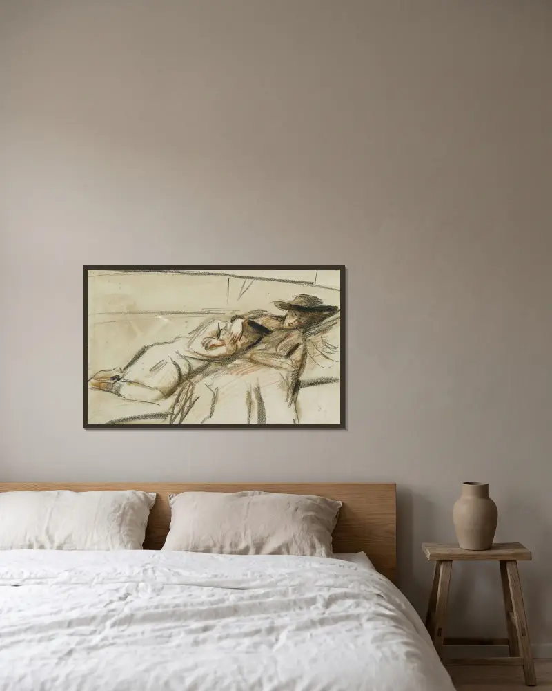 Mor och barn av Paul César Helleu inramad på en vägg