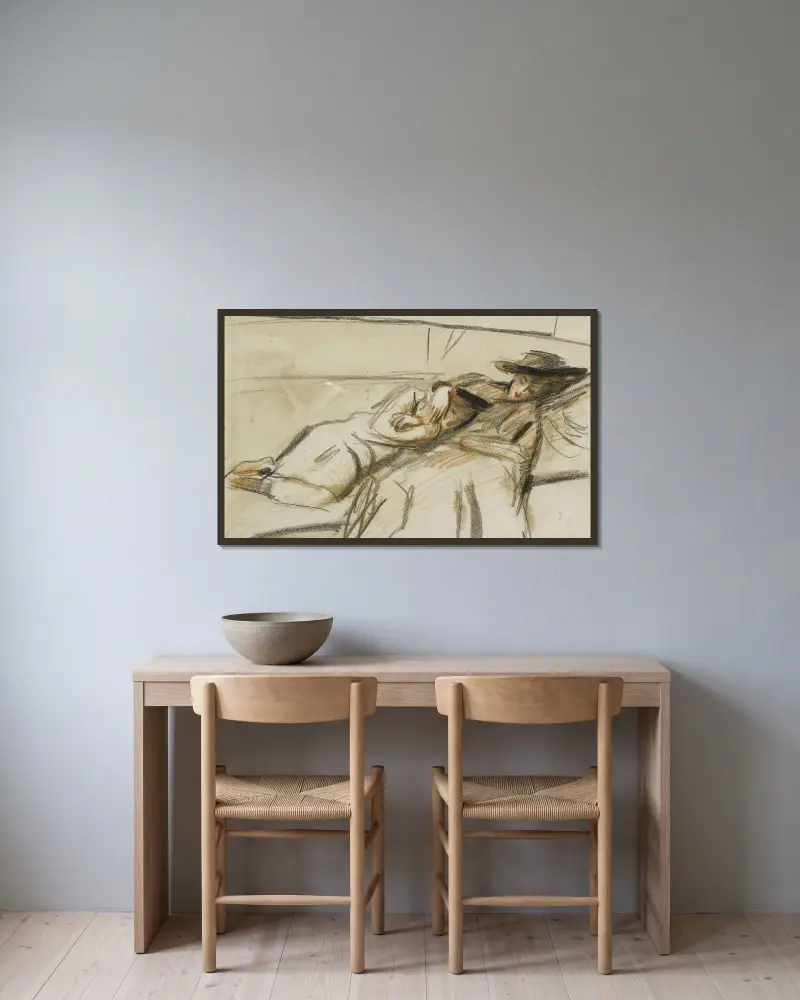 Mor och barn av Paul César Helleu inramad på en vägg