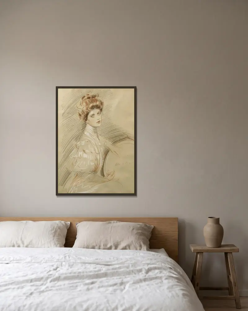 Portrait De Femme av Paul César Helleu inramad på en vägg