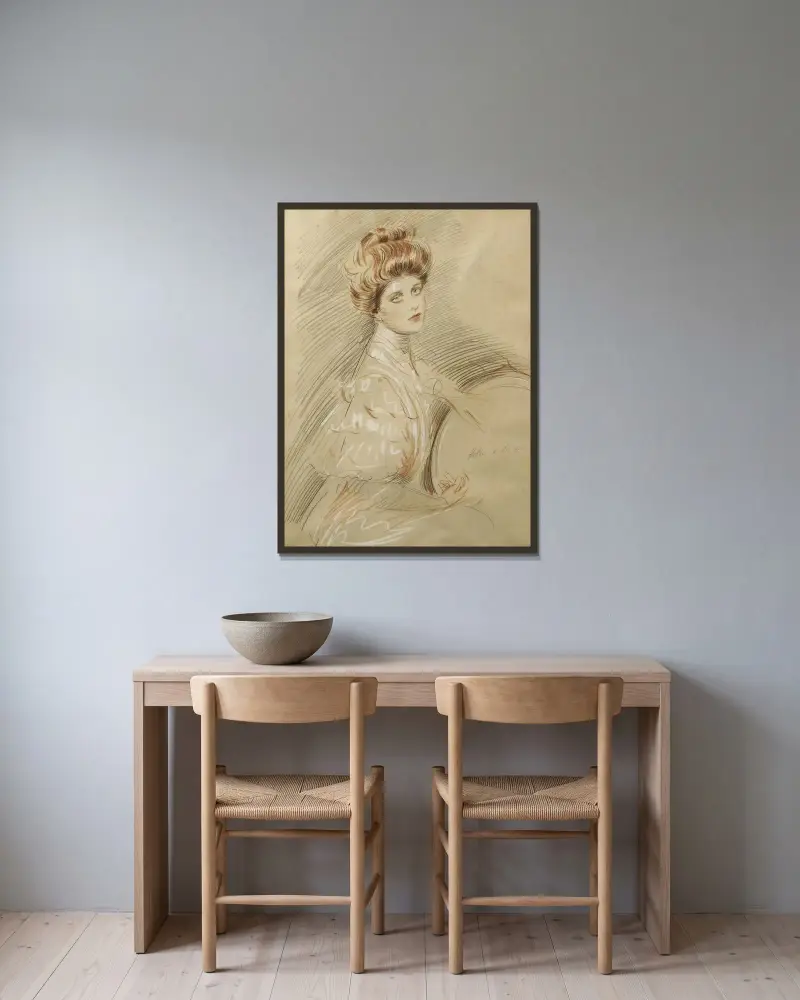 Portrait De Femme av Paul César Helleu inramad på en vägg