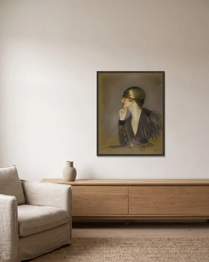 Porträtt av Lucette av Paul César Helleu inramad på en vägg