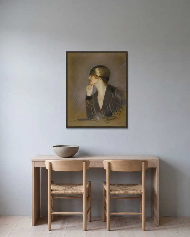 Porträtt av Lucette av Paul César Helleu inramad på en vägg