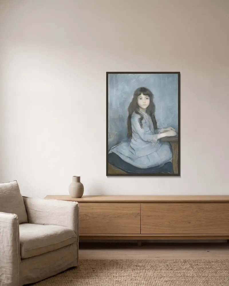 Porträtt av mademoiselle Granier av Paul César Helleu inramad på en vägg
