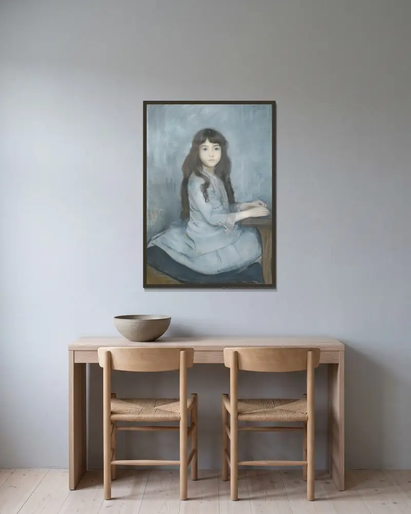Porträtt av mademoiselle Granier av Paul César Helleu inramad på en vägg