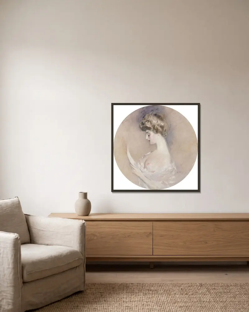 Portrait de Marthe Letellier, née Fourton av Paul César Helleu inramad på en vägg