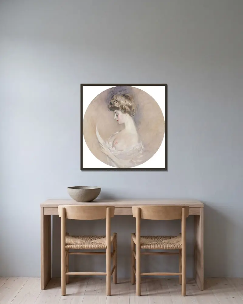Portrait de Marthe Letellier, née Fourton av Paul César Helleu inramad på en vägg
