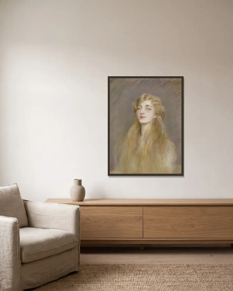 Portrait of Mlle Blanche de Pas av Paul César Helleu inramad på en vägg