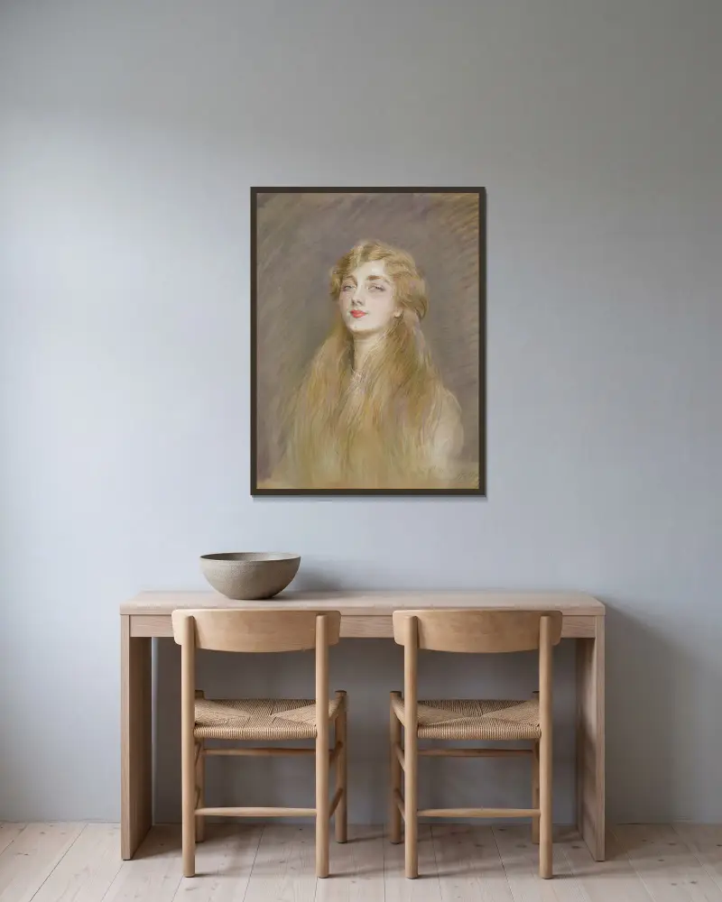 Portrait of Mlle Blanche de Pas av Paul César Helleu inramad på en vägg