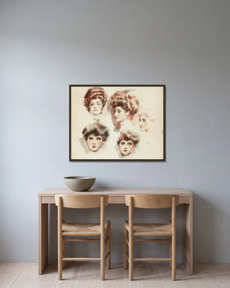 Porträtt av Marthe Letellier och Ellen Helleu av Paul César Helleu inramad på en vägg