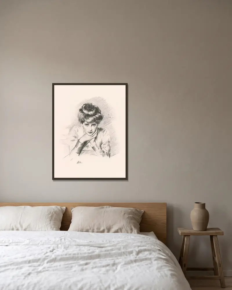 Porträtt av konstnärens hustru av Paul César Helleu inramad på en vägg