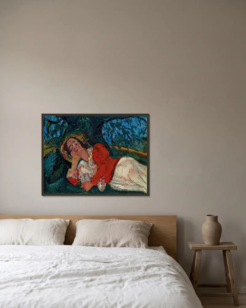 Odpolední spánek (Žena ležící pod stromem), Chaïm Soutine v rámu na stěně
