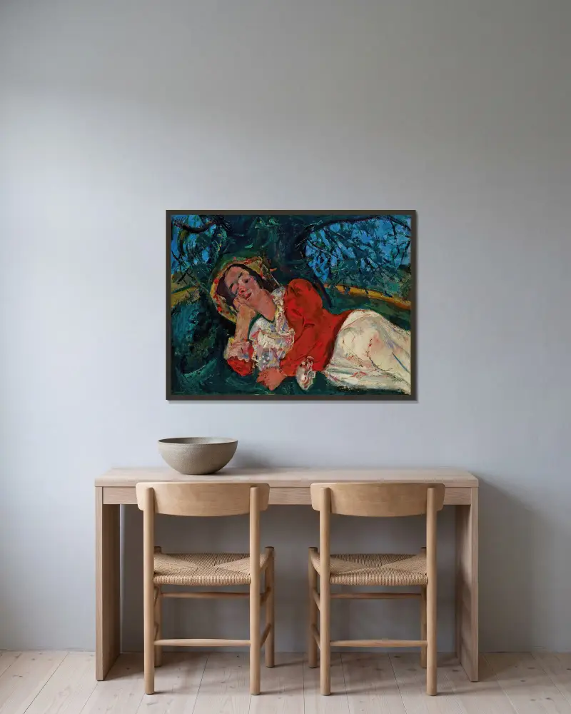 Odpolední spánek (Žena ležící pod stromem), Chaïm Soutine v rámu na stěně