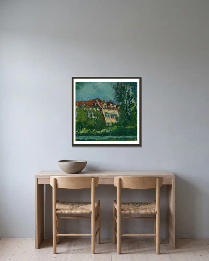 Landschaft mit Haus von Chaïm Soutine gerahmt an einer Wand