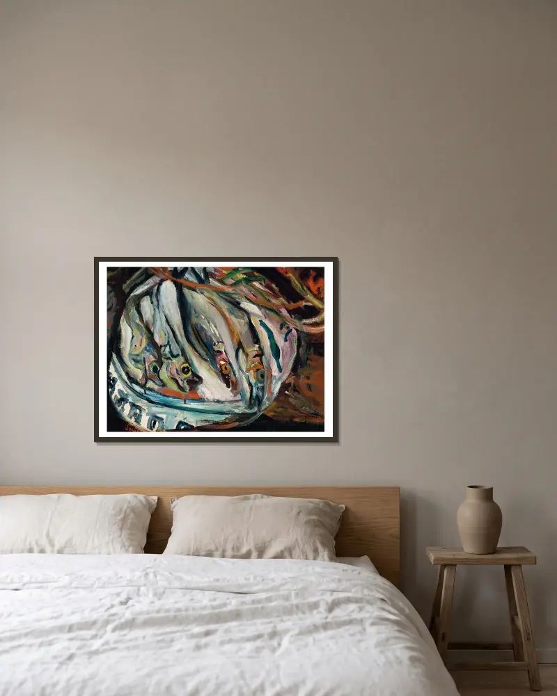 Stillleben mit Fischen von Chaïm Soutine gerahmt an einer Wand