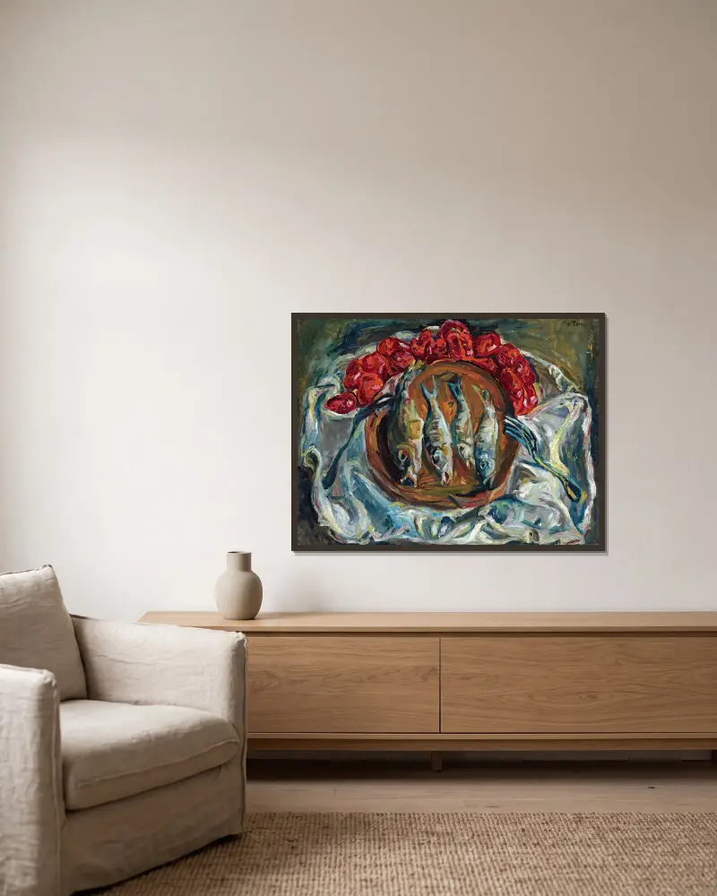 Fische und Tomaten von Chaïm Soutine gerahmt an einer Wand