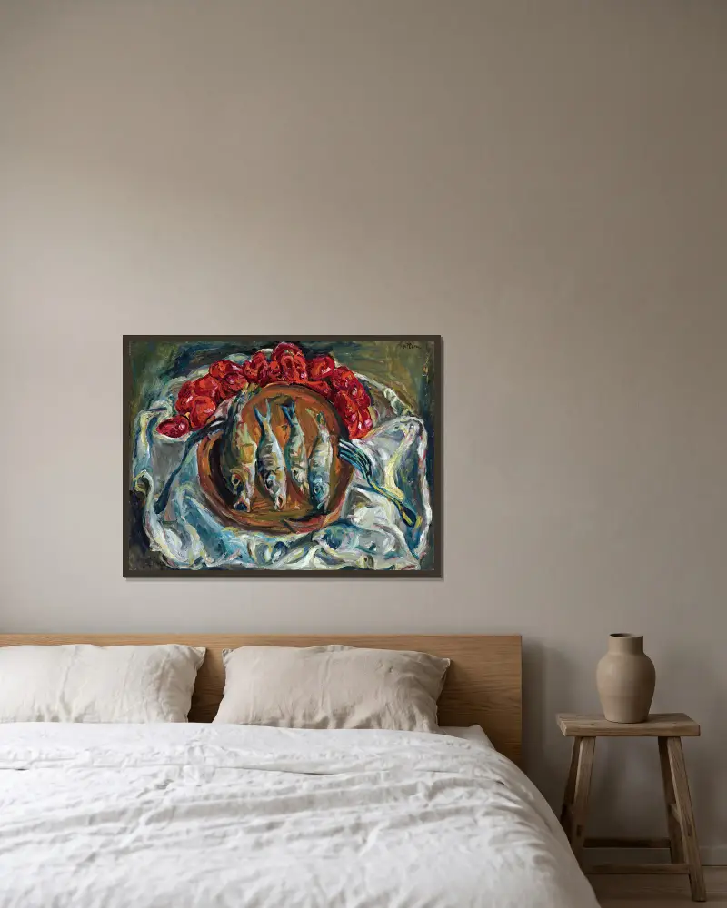 Fische und Tomaten von Chaïm Soutine gerahmt an einer Wand