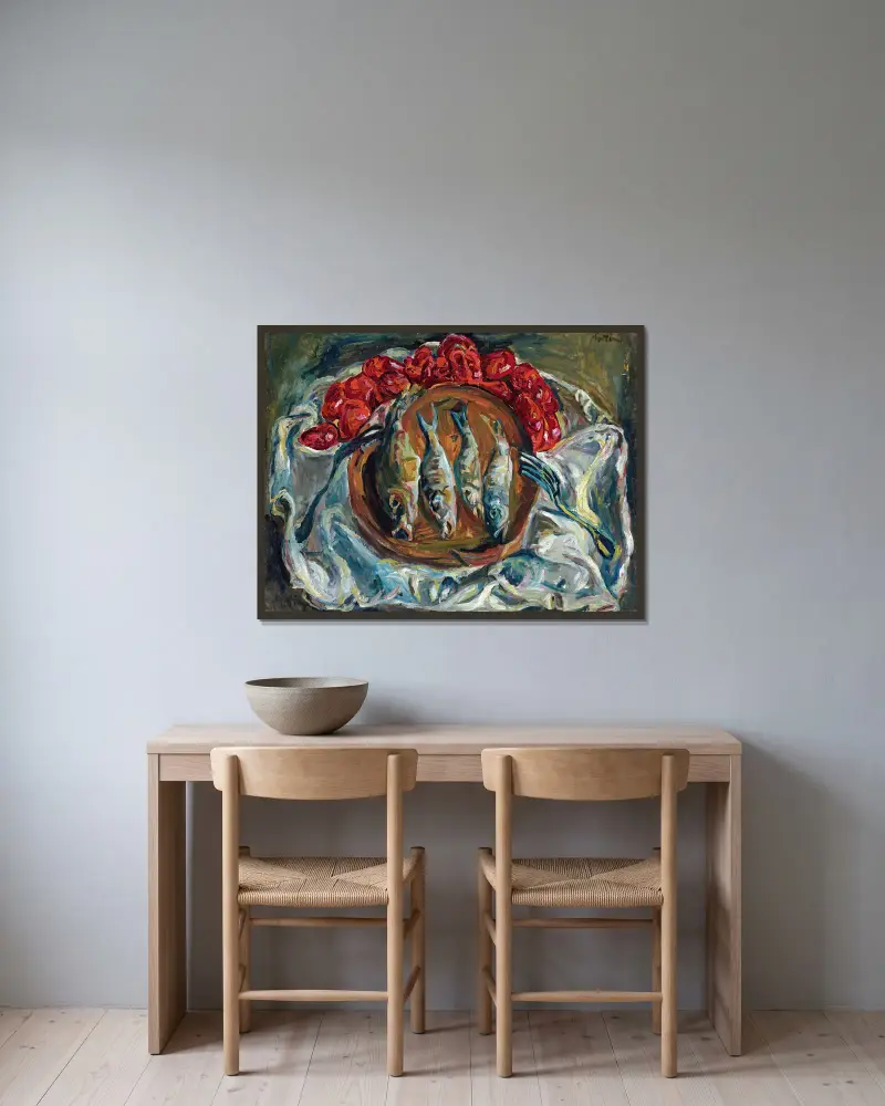 Fische und Tomaten von Chaïm Soutine gerahmt an einer Wand