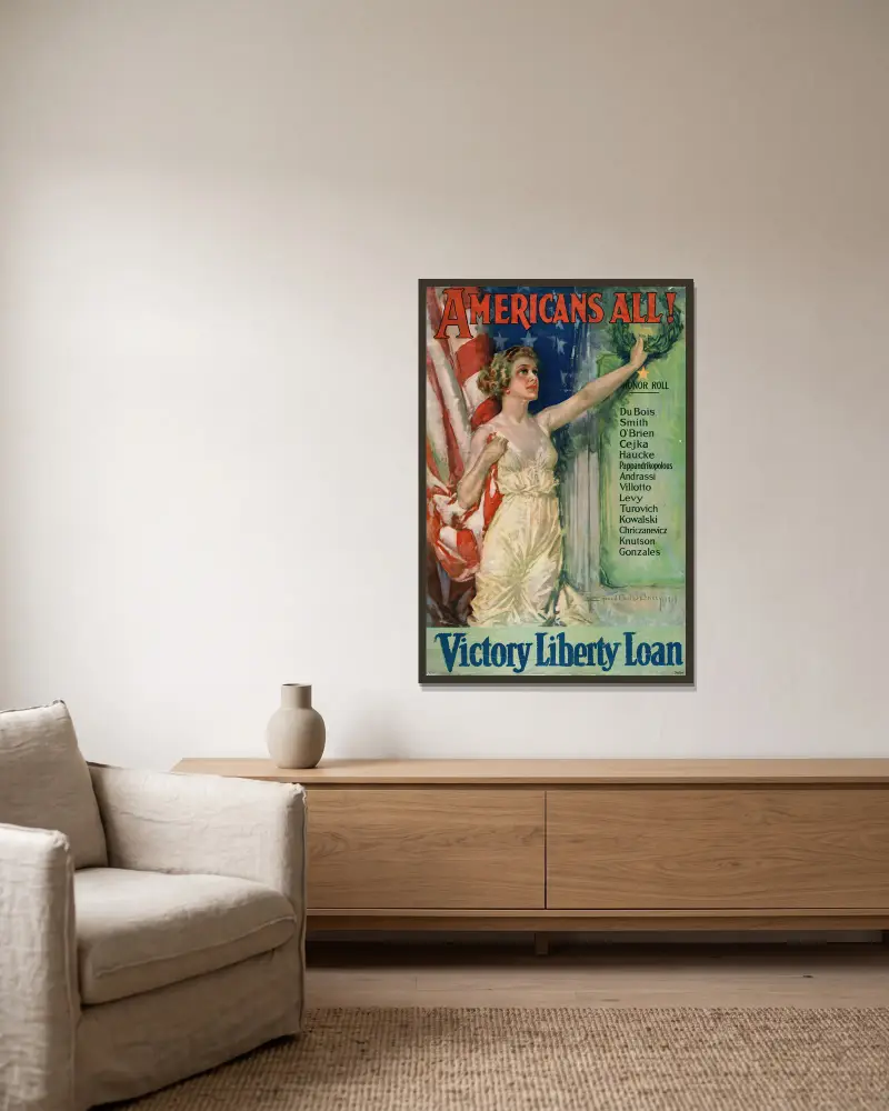 Americans All! Victory Liberty Loan, Howard Chandler Christy w ramie na ścianie