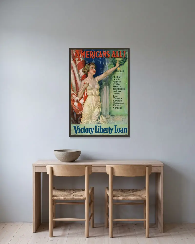 Americans All! Victory Liberty Loan, Howard Chandler Christy w ramie na ścianie