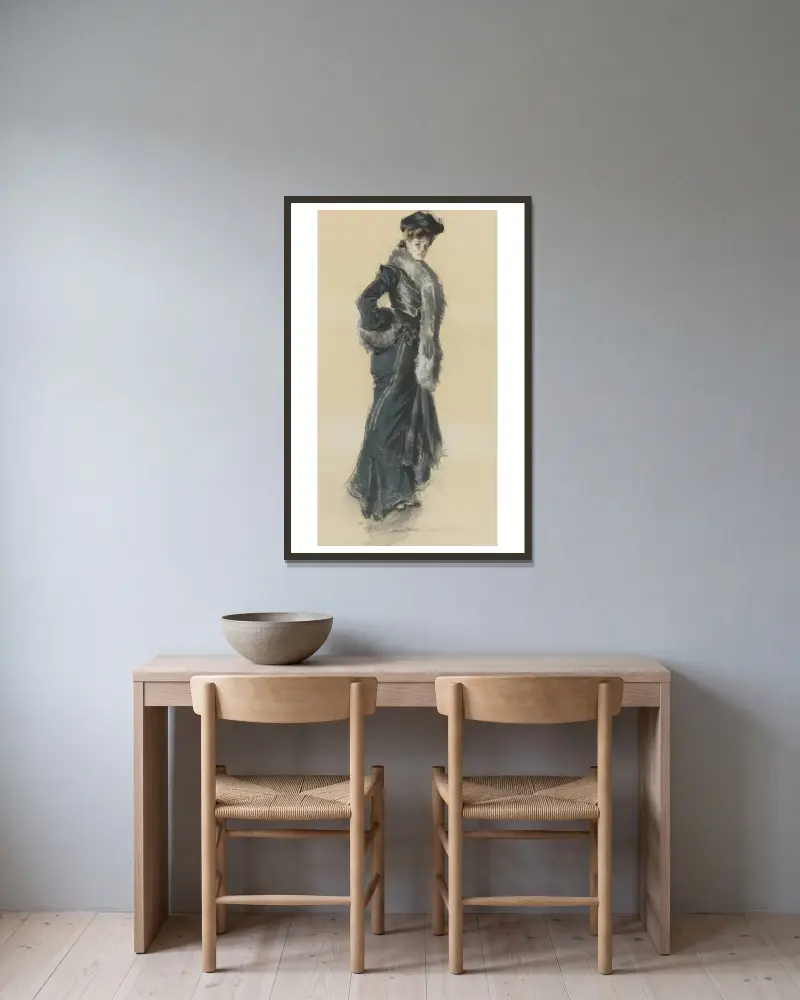 An Elegant Lady in a Fur-Trimmed Coat av Howard Chandler Christy inramad på en vägg