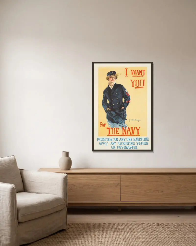 I Want You For the Navy av Howard Chandler Christy inramad på en vägg