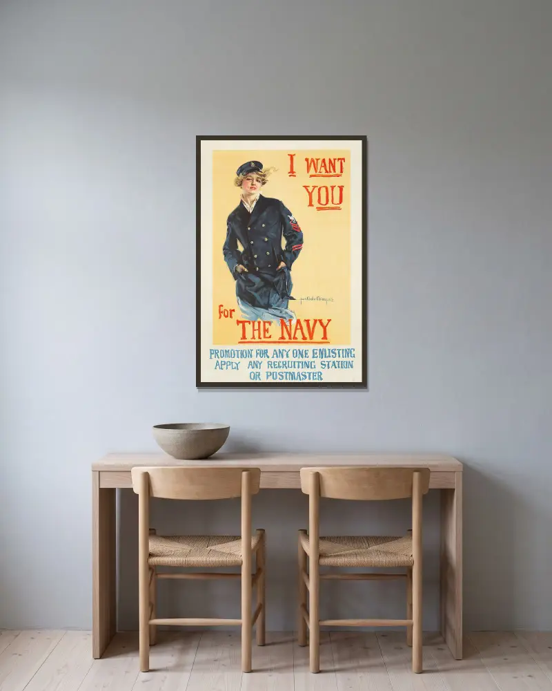 I Want You For the Navy av Howard Chandler Christy inramad på en vägg