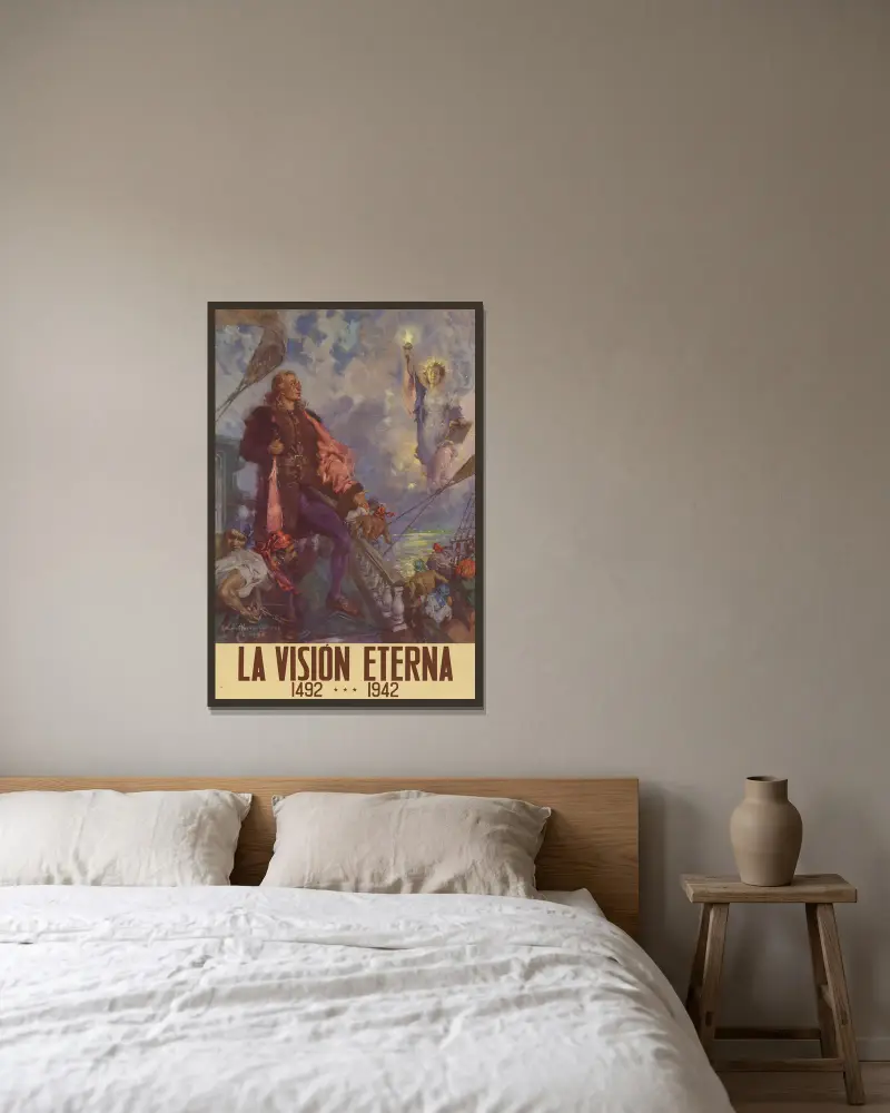 La Vision Eterna, 1492…1942 av Howard Chandler Christy inramad på en vägg