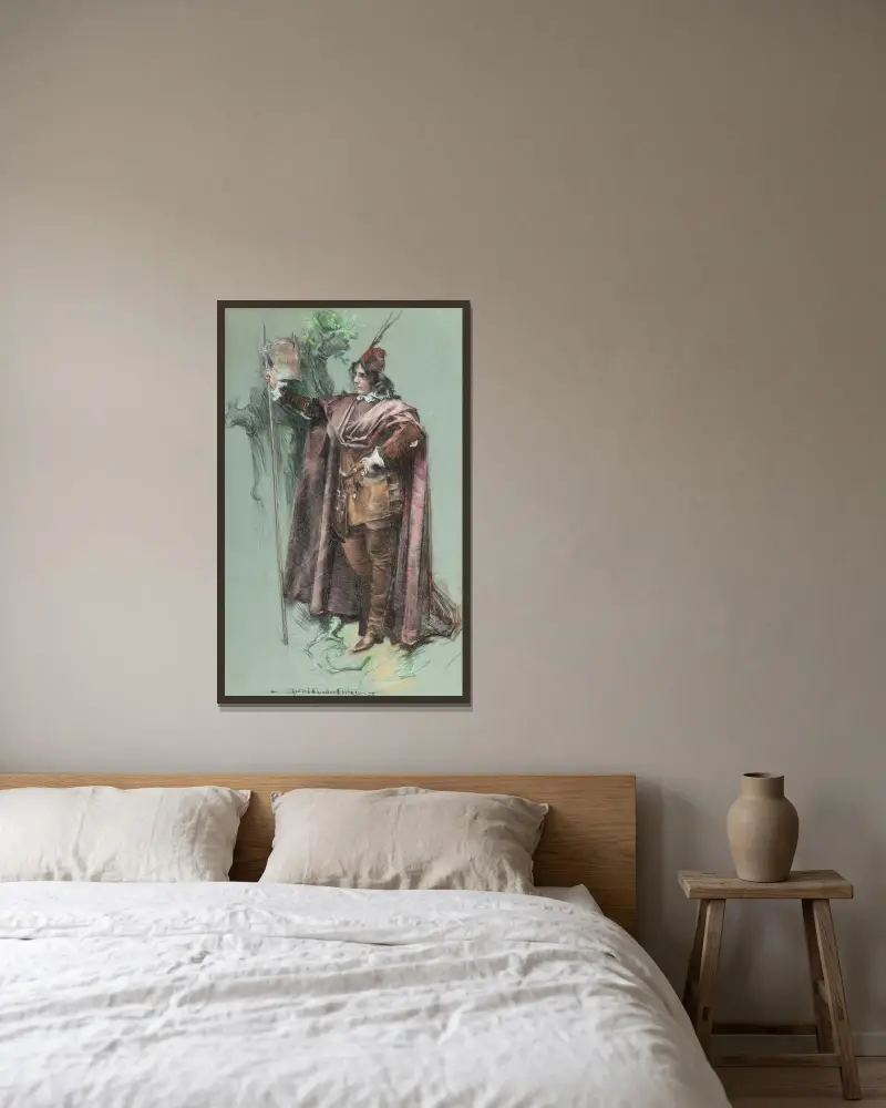 Porträtt av Julia Marlowe som Rosalind i Som ni behagar av Howard Chandler Christy inramad på en vägg