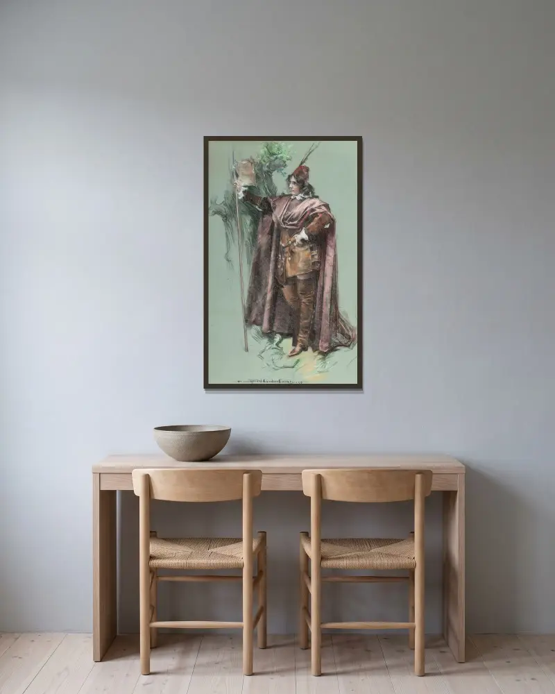 Porträtt av Julia Marlowe som Rosalind i Som ni behagar av Howard Chandler Christy inramad på en vägg