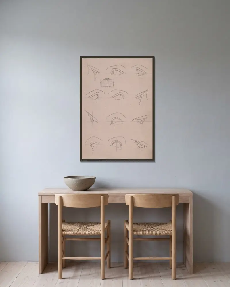 Zeichenkurs Tafel 01 von Charles Bargue gerahmt an einer Wand