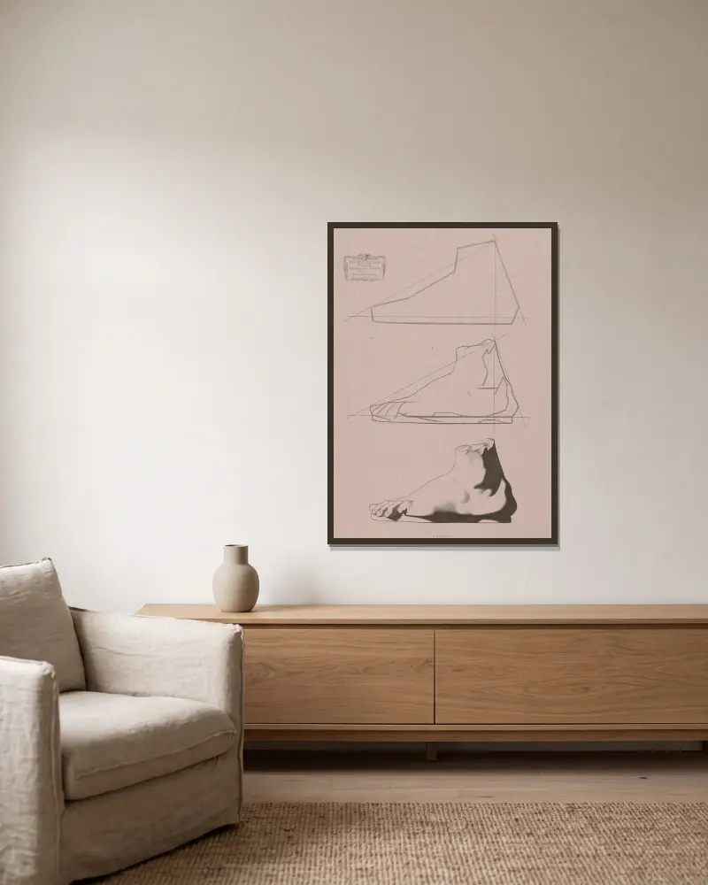 Zeichenkurs Pl. 05 von Charles Bargue gerahmt an einer Wand
