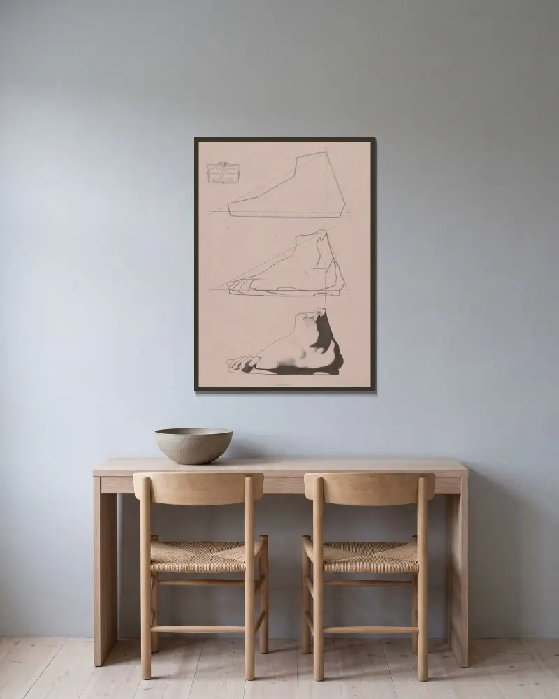 Zeichenkurs Pl. 05 von Charles Bargue gerahmt an einer Wand
