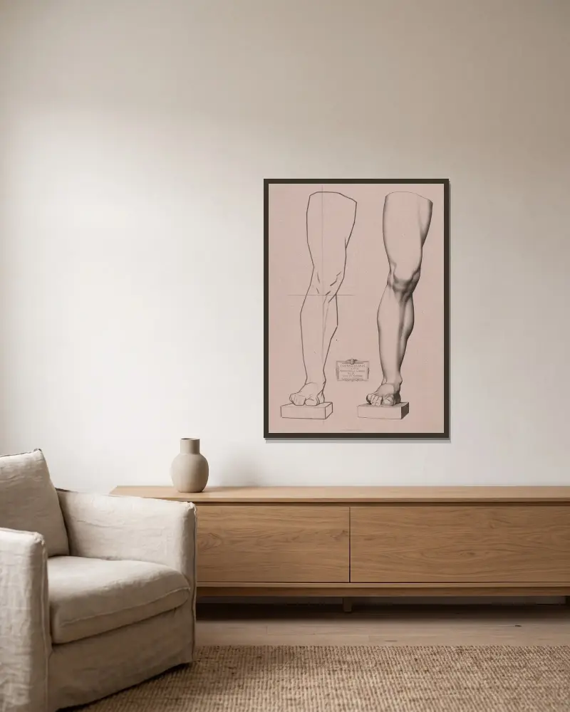 Zeichenkurs Tafel 30 von Charles Bargue gerahmt an einer Wand