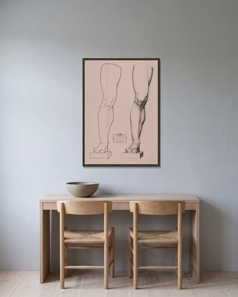 Zeichenkurs Tafel 30 von Charles Bargue gerahmt an einer Wand
