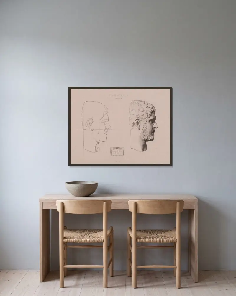 Cours de dessin Pl.40 av Charles Bargue inramad på en vägg
