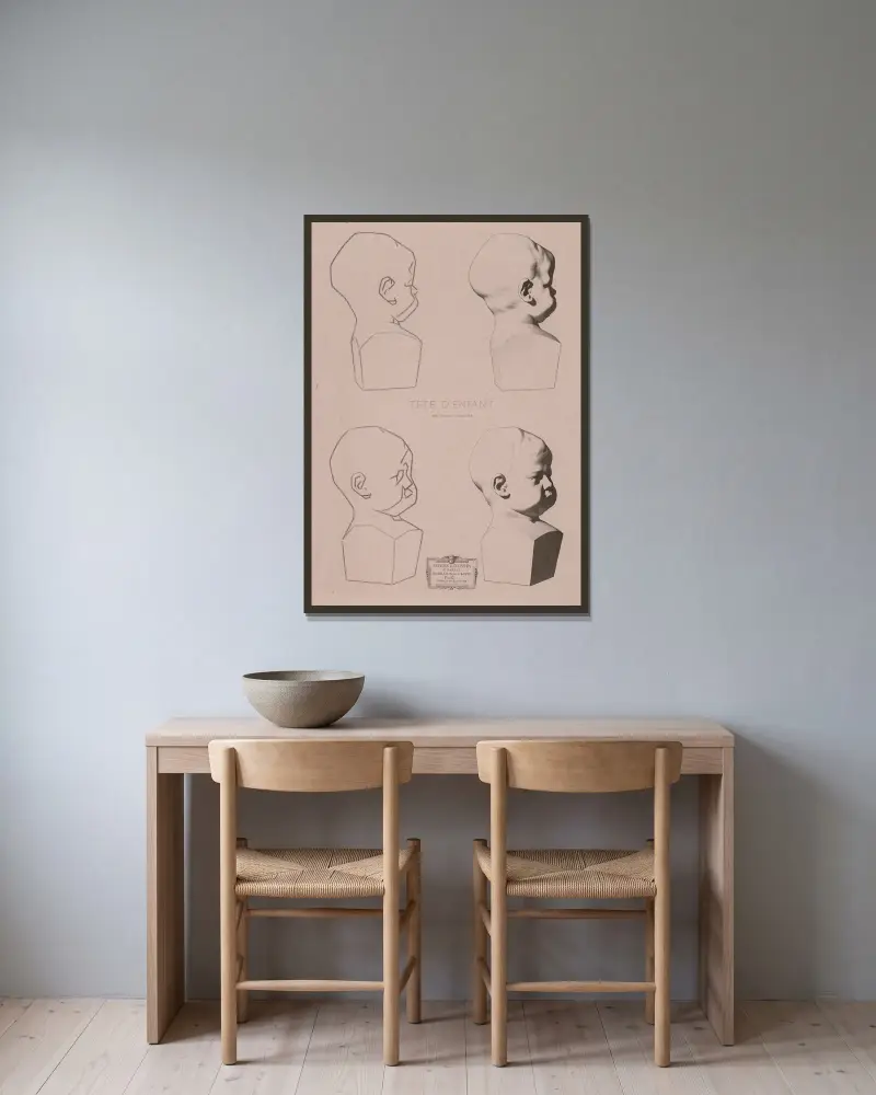 Cours de dessin Pl.45 von Charles Bargue gerahmt an einer Wand