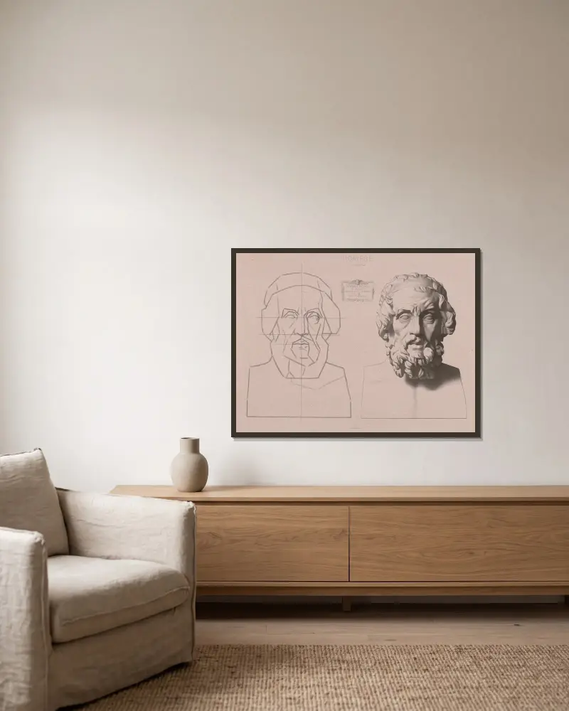 Cours de dessin Pl.57 av Charles Bargue inramad på en vägg