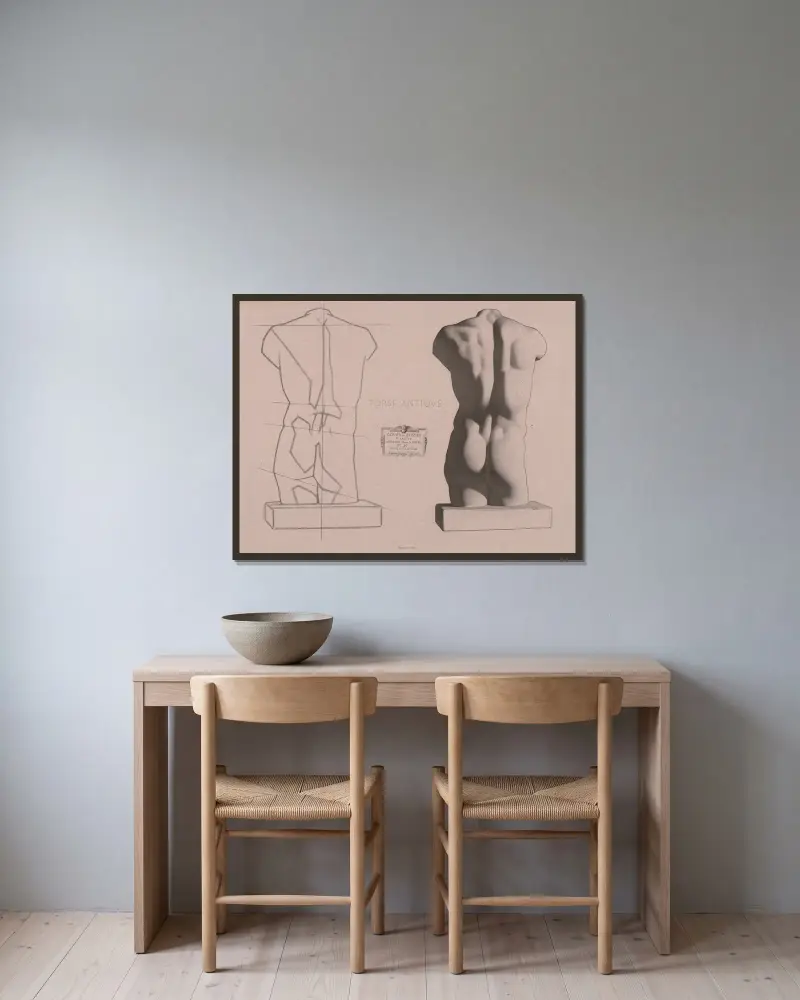 Zeichenkurs Taf. 59 von Charles Bargue gerahmt an einer Wand