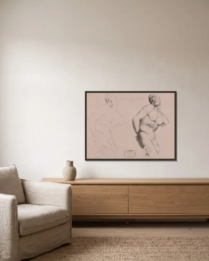 Zeichenkurs Tafel 61 von Charles Bargue gerahmt an einer Wand