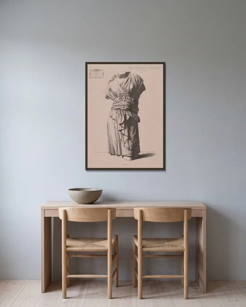 Teckningskurs Pl.62 av Charles Bargue inramad på en vägg